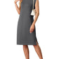Women Round Neck Loose Split Wrinkle-Free Midi Dress with Pockets