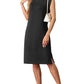 Women Round Neck Loose Split Wrinkle-Free Midi Dress with Pockets