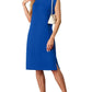 Women Round Neck Loose Split Wrinkle-Free Midi Dress with Pockets