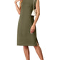 Women Round Neck Loose Split Wrinkle-Free Midi Dress with Pockets