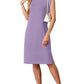 Women Round Neck Loose Split Wrinkle-Free Midi Dress with Pockets
