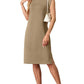 Women Round Neck Loose Split Wrinkle-Free Midi Dress with Pockets
