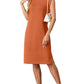 Women Round Neck Loose Split Wrinkle-Free Midi Dress with Pockets