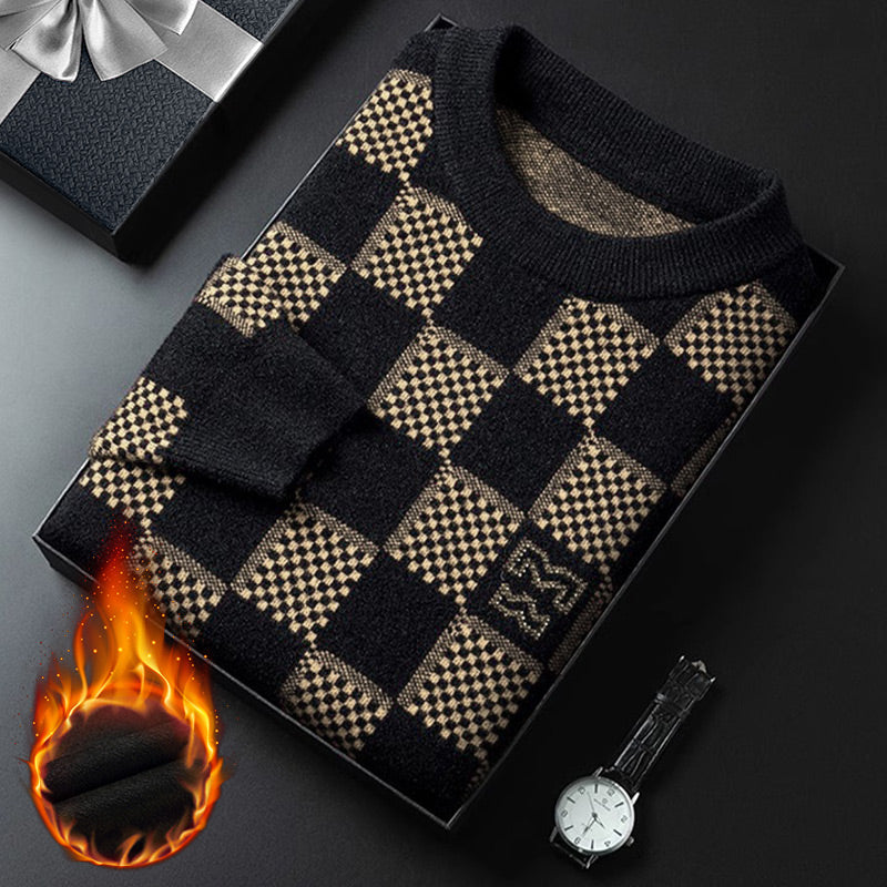 🔥New Year Promotion & Free Shipping🔥Men's Checkered Printed Mock Neck Thickened Pullover Sweater