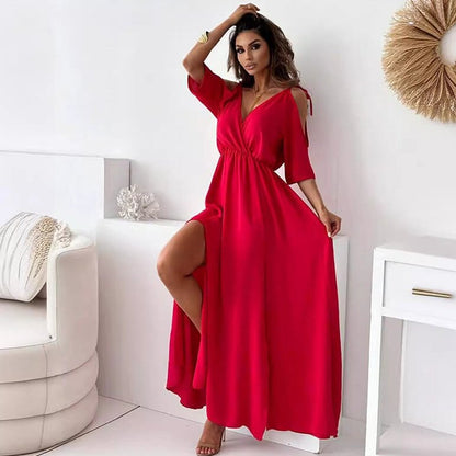 💖👗Limited Sale 40% OFF🌹 Women’s Elegant Sexy V Neck Side Slit Dress - Show Off Your Charming Curves, Radiate Elegance!