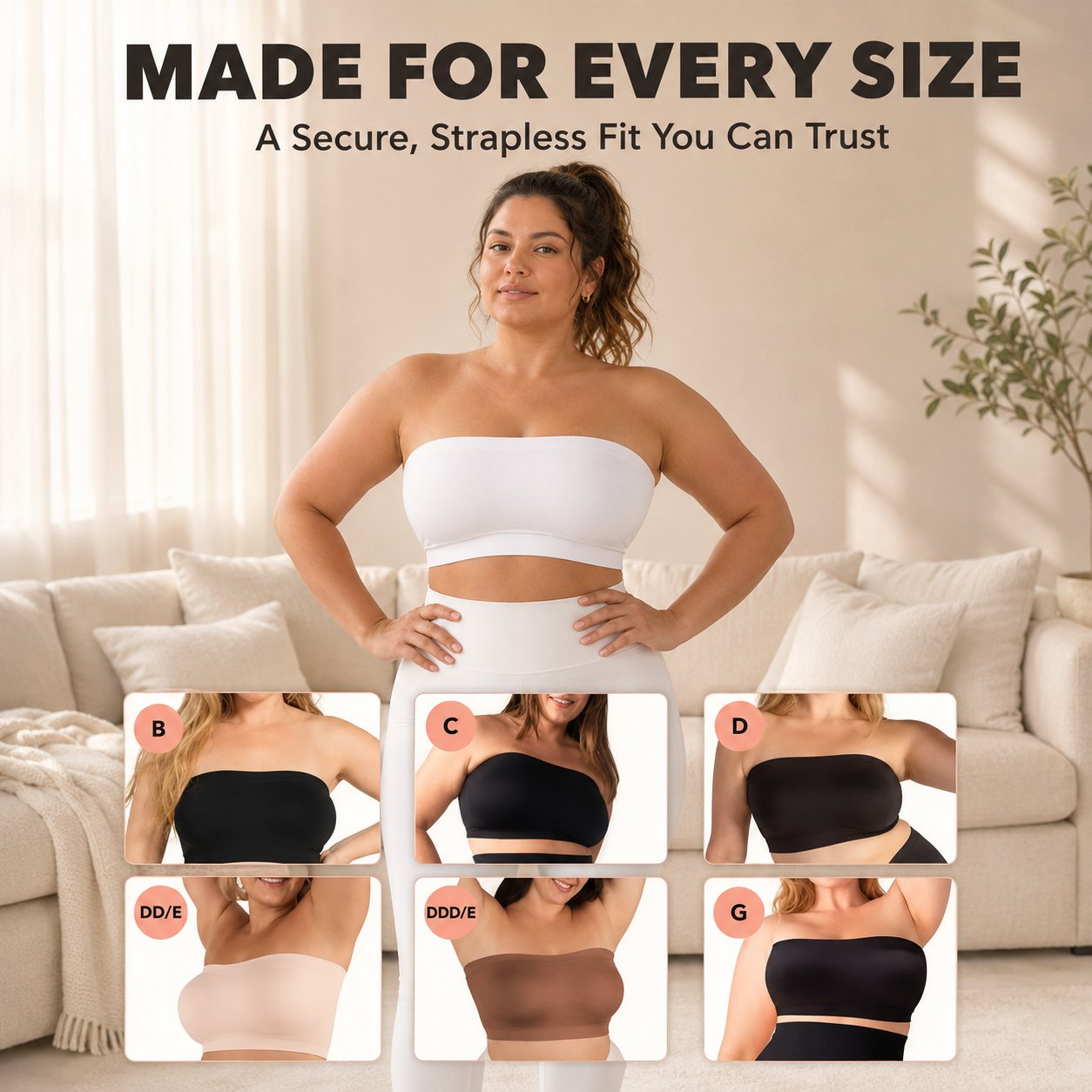 📢📢LIMITED-TIME  35%!!☀️Anti-Slip Grip & Removable Straps✨Convertible Strapless Bandeau Bra with Wireless Comfort👍Suitable for All Body Types