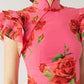 🎉Hot Sale 49% OFF🥳Cheongsam Style Rose Floral Print Tiered Flare Sleeve Stretch Maxi Dress