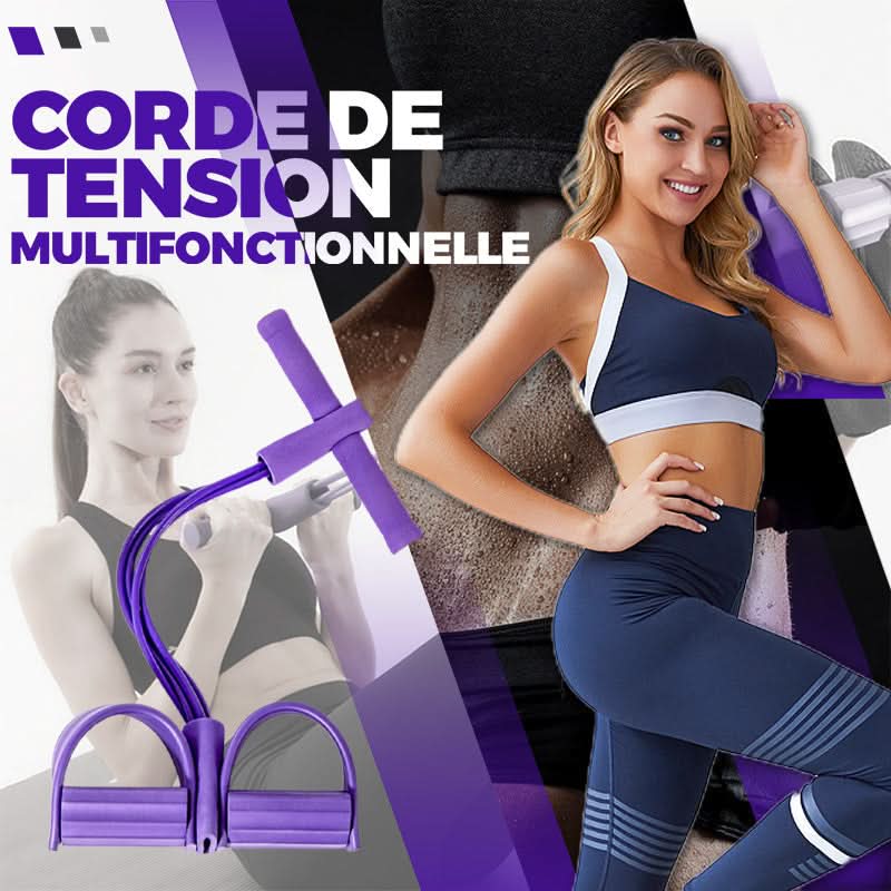 Multifunctional tension rope, 4-tube elastic yoga pedal tension belt, natural latex tension rope fitness equipment, for abdominal/waist/arm/leg stretching