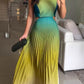 Fashionable Backless Tie Elegant Gradient Pleated Maxi Dress