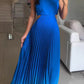 Fashionable Backless Tie Elegant Gradient Pleated Maxi Dress