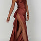 Fits Your Curves Satin One Shoulder Drape Slit Maxi Dress