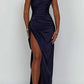 Fits Your Curves Satin One Shoulder Drape Slit Maxi Dress