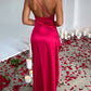 Fits Your Curves Satin One Shoulder Drape Slit Maxi Dress