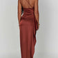Fits Your Curves Satin One Shoulder Drape Slit Maxi Dress