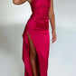 Fits Your Curves Satin One Shoulder Drape Slit Maxi Dress