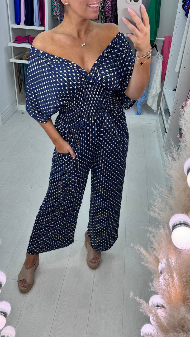 💥Hot 50%OFF💖Polka Dot Printed Elastic Waist Jumpsuit