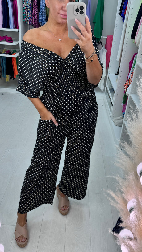 💥Hot 50%OFF💖Polka Dot Printed Elastic Waist Jumpsuit