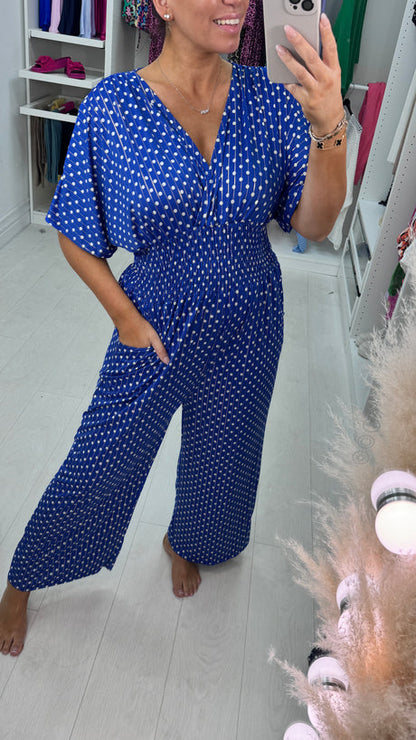 💥Hot 50%OFF💖Polka Dot Printed Elastic Waist Jumpsuit