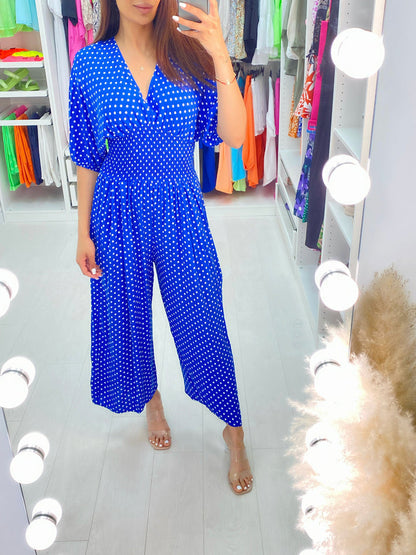 💥Hot 50%OFF💖Polka Dot Printed Elastic Waist Jumpsuit