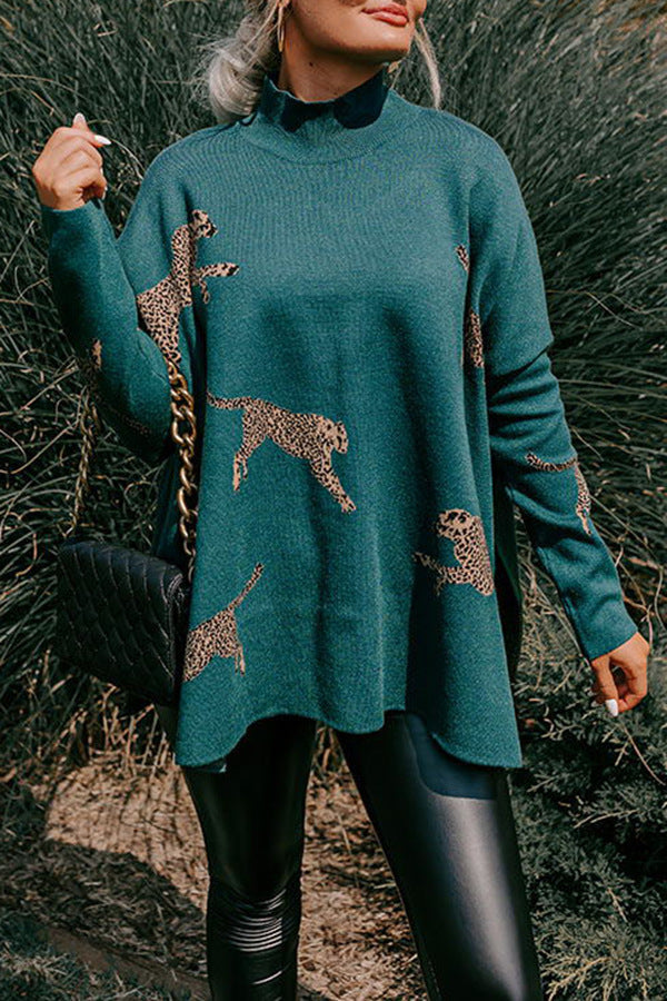 Casual retro tiger and leopard print long-sleeved top