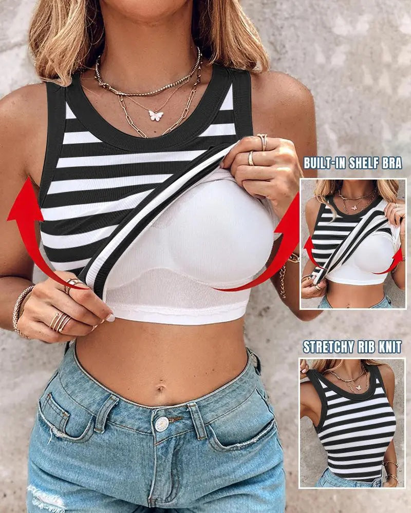👚 50% OFF NOW! 💖 Last Day Special Price!! –Ribbed Stretchy Tank Top with Shelf Bra –  Built-in support, smoothing fit & no-slip straps – perfect for layering or workouts 💪