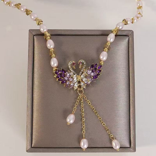 🔥Limited Time Special Price !!🎉Purple Double Swan Pendant Necklace