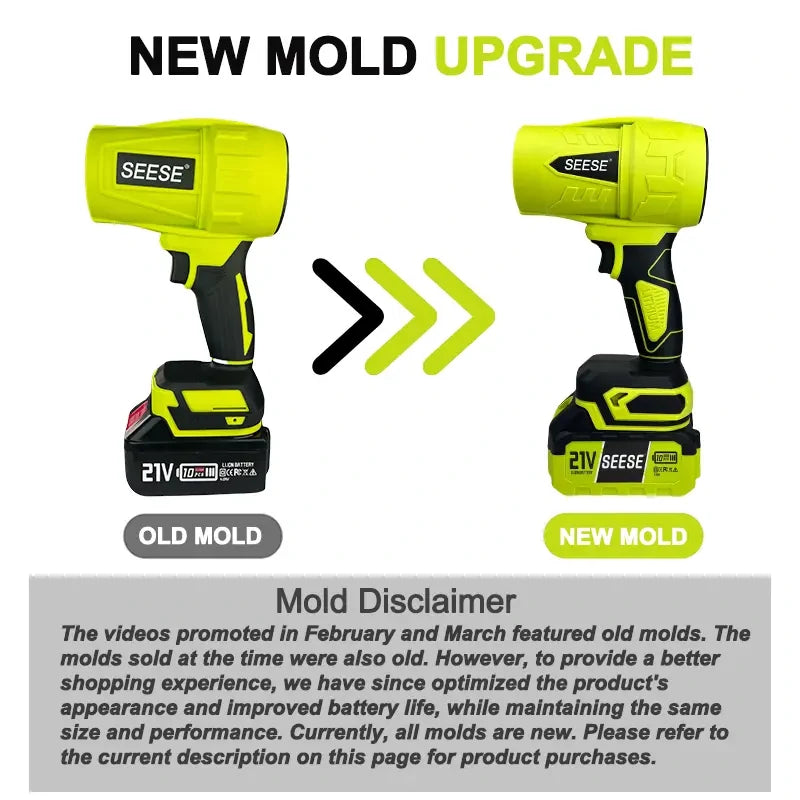 Suflantă Turbo Jet SEESE™ — Suflantă de aer de mare putere fără fir pentru frunze, praf, zăpadă și uscare mașină Motor fără perii din cupru | Impingerea vântului pe mai multe niveluri | Ușoare și portabile