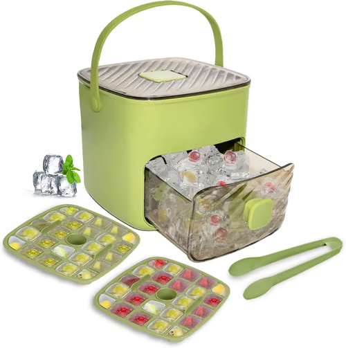 Ice Cube Maker with Storage Box – Makes 48 Cubes,  One-Touch Release, Leak-Proof | UK Stock