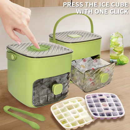 Ice Cube Maker with Storage Box – Makes 48 Cubes,  One-Touch Release, Leak-Proof | UK Stock