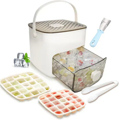 Ice Cube Maker with Storage Box – Makes 48 Cubes,  One-Touch Release, Leak-Proof | UK Stock