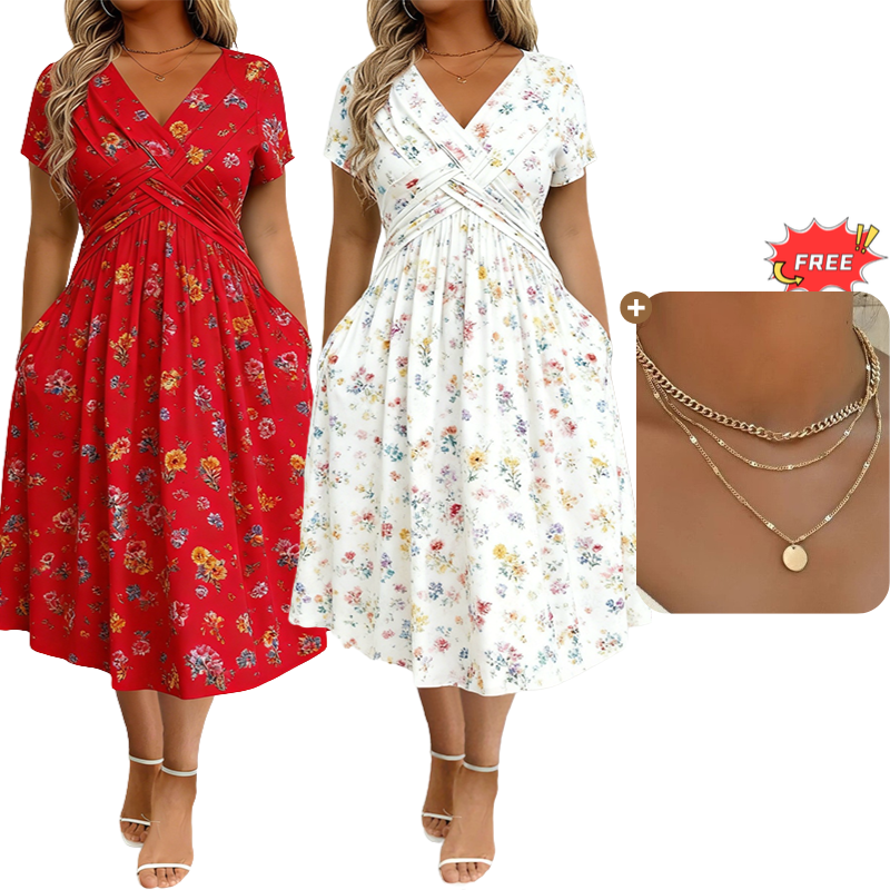💃2026 Summer Hot Sale 50% OFF🌿⏳Women's V-Neck Floral Print Dress with Twist Waist