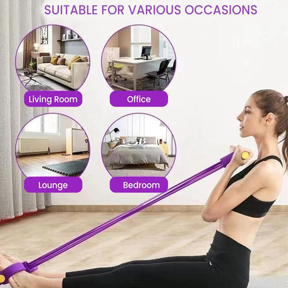 Multifunctional tension rope, 4-tube elastic yoga pedal tension belt, natural latex tension rope fitness equipment, for abdominal/waist/arm/leg stretching