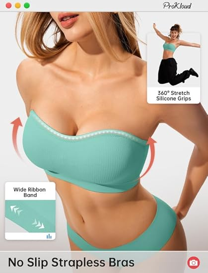 ProKloud Strapless Push Up Bras for Women Wireless Bandeau Bra Non-Slip Silicone Tube Top Padded Convertible Bralette