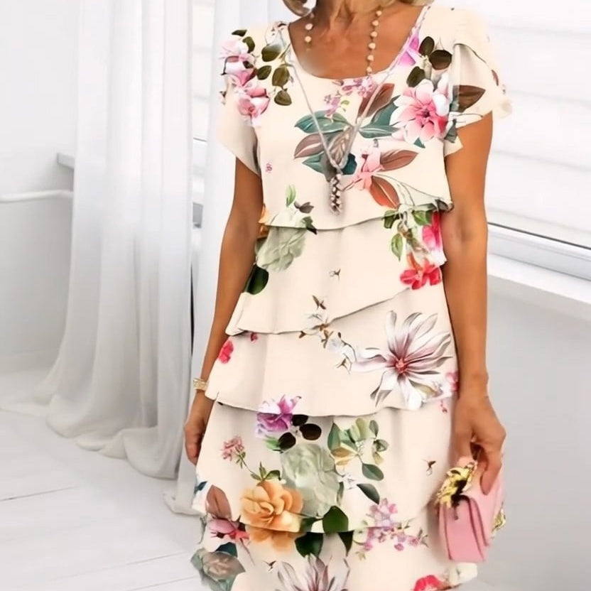 💃2026  HOT SALE 50% OFF🌈Women's Multi-plant Floral Print Cascade Dress