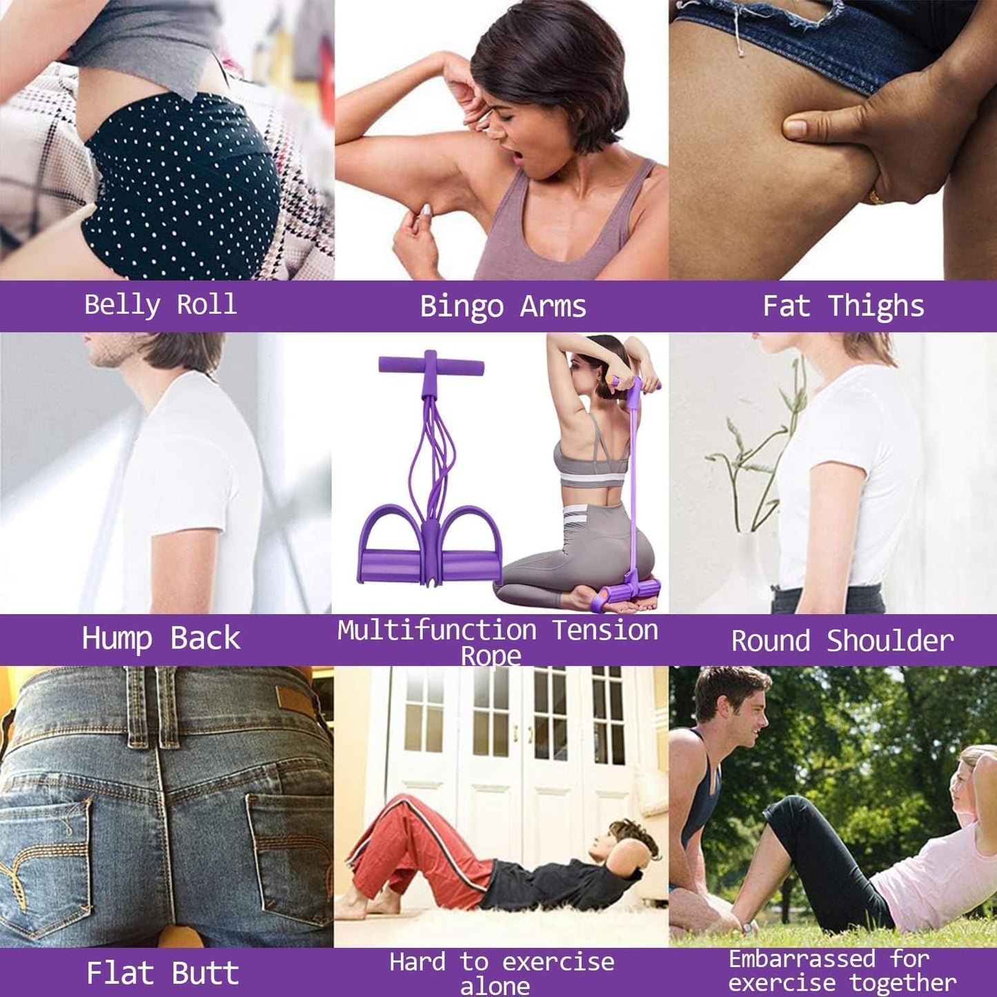 Multifunctional tension rope, 4-tube elastic yoga pedal tension belt, natural latex tension rope fitness equipment, for abdominal/waist/arm/leg stretching