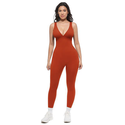 🌸High-Stretch V-Neck Jumpsuit – All-day ease for fitness & beyond. Breathable, flexible & effortlessly chic. Your go-to for movement. 🧘‍♀️💫