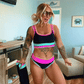 🌼Color Block Patchwork Nylon Sporty 3-Piece Bikini Set - High Waisted & Tummy Control Swimsuit👙🌈