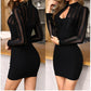 Stevie Mesh Glitter Fabric Cutout Shirt Neck Long Sleeve Stretch Mini Dress