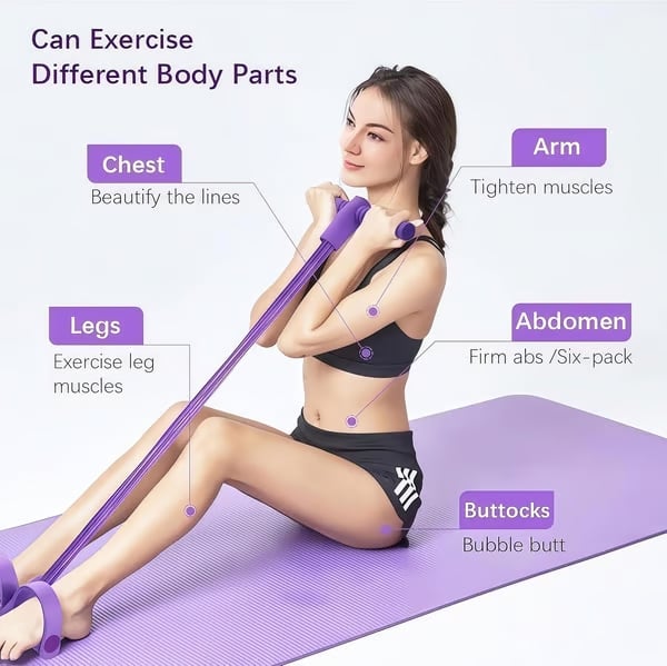 Multifunctional tension rope, 4-tube elastic yoga pedal tension belt, natural latex tension rope fitness equipment, for abdominal/waist/arm/leg stretching