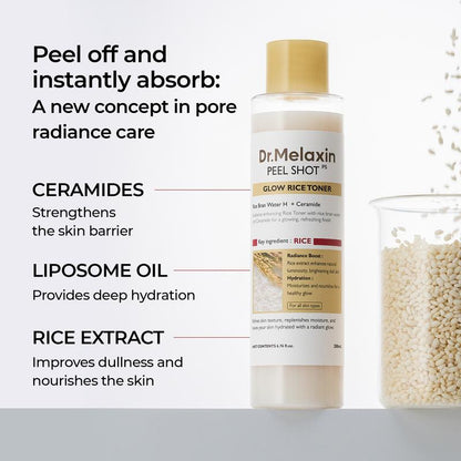 [Dr.Melaxin [Oficial] Peel Shot Glow Rice Toner | Textura pielii, hidratare, calmare | Cosmetice coreene | 6,76 fl.oz.