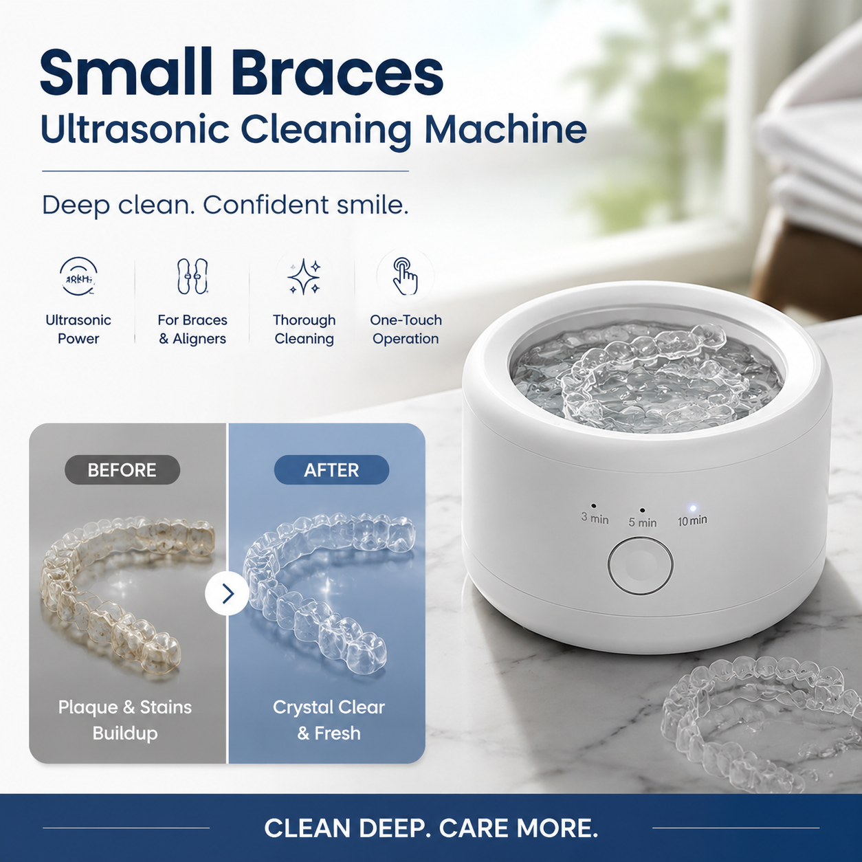 Denture Dome Ultrasonic UV-C Cleaner – In just 5 minutes, make your dentures and braces fresher and cleaner.