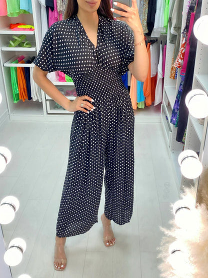 💥Hot 50%OFF💖Polka Dot Printed Elastic Waist Jumpsuit