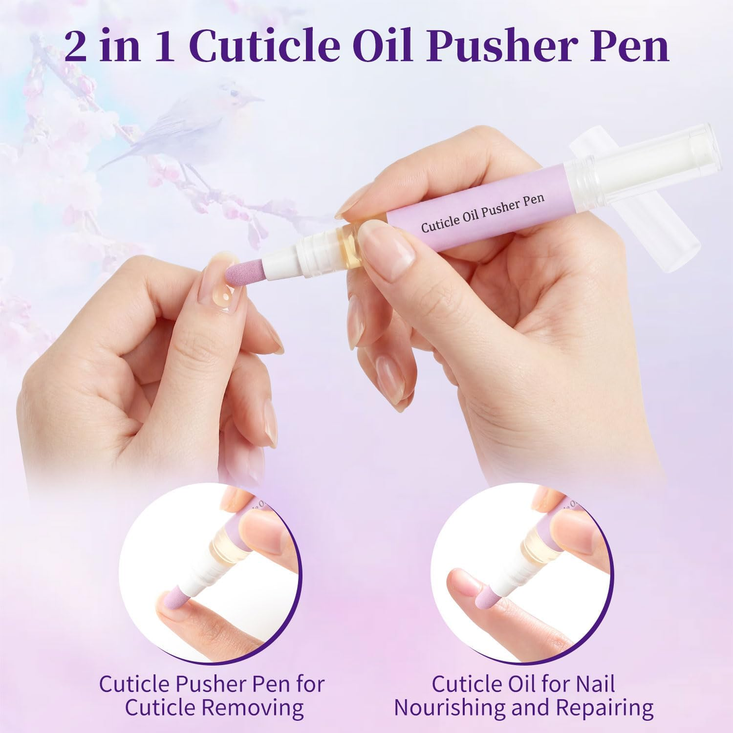 💜BUY 1 GET 1 FREE!!💜2 in 1 Cuticle Oil Pusher Pen with Ceramic Tip, Nail Cuticle Remover Nail Care Pen Tool for Dry Damaged Nails Hangnails Moisturize Polish Brighten
