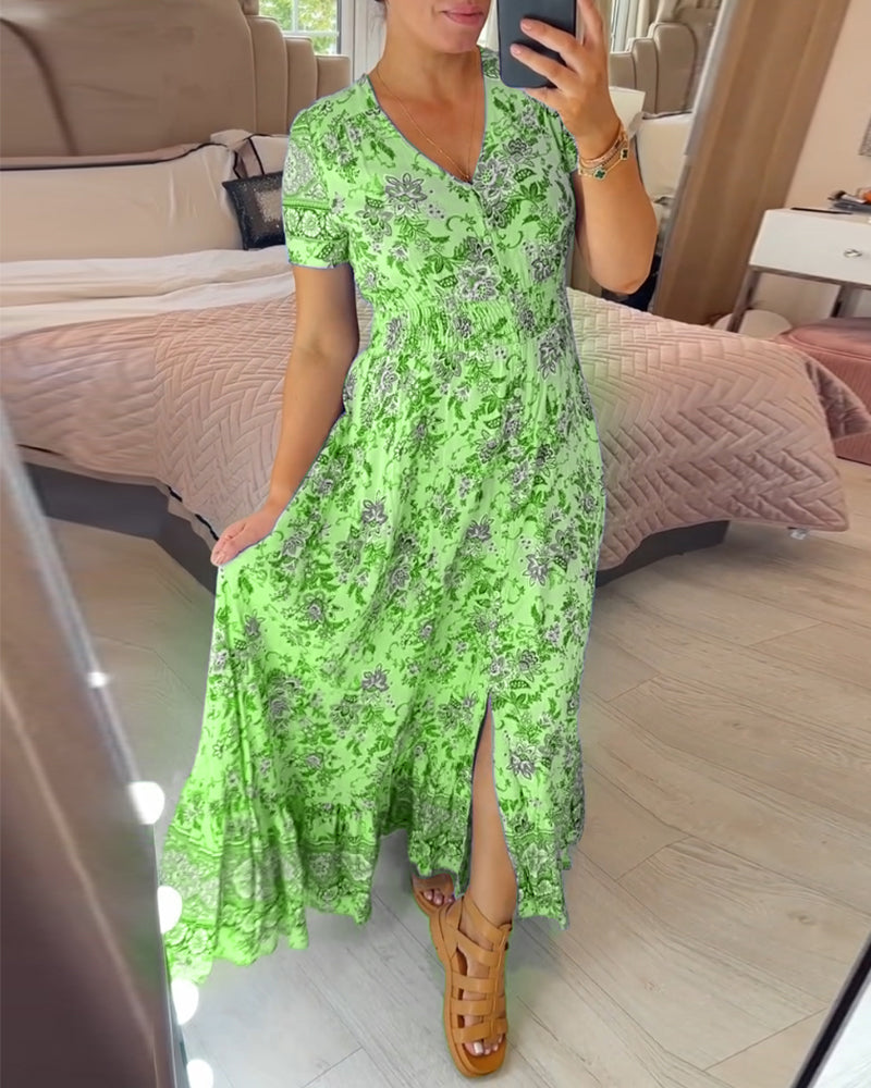💃Hot Sale - 50% OFF! 🔥Floral print v-neck dress