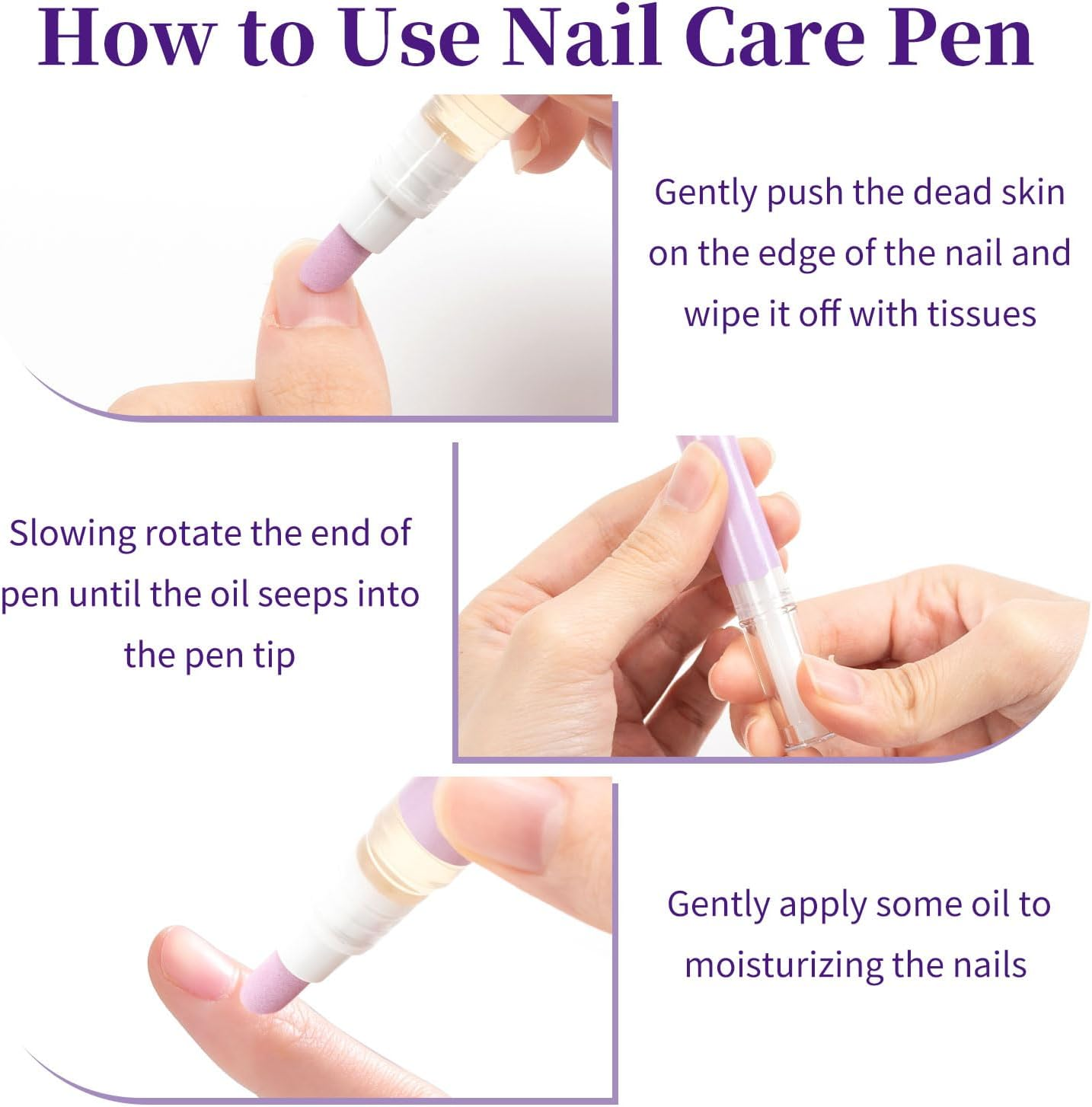 💜BUY 1 GET 1 FREE!!💜2 in 1 Cuticle Oil Pusher Pen with Ceramic Tip, Nail Cuticle Remover Nail Care Pen Tool for Dry Damaged Nails Hangnails Moisturize Polish Brighten