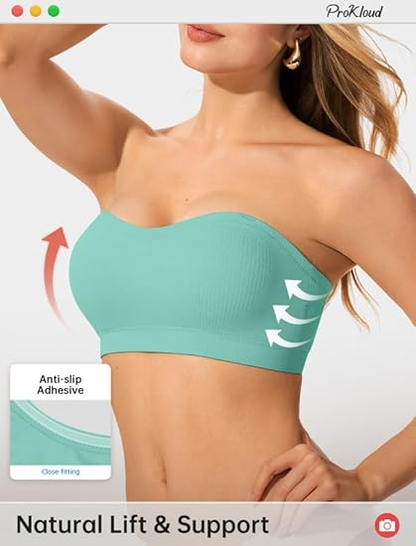 ProKloud Strapless Push Up Bras for Women Wireless Bandeau Bra Non-Slip Silicone Tube Top Padded Convertible Bralette