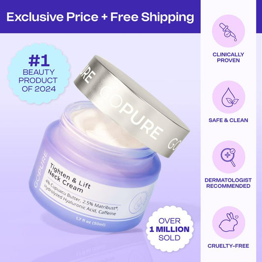 [GOPure official] Neck Cream Tighten & Lift Firming Cream for Crepey Skin Tightening Cosmetic - Clinically Proven, Safe & Clean, Dermatologist Recommended, Cruelty-Free