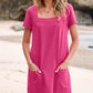 💕Summer Promotion 50% OFF👗Women's Casual Square Neck Pocket Short Sleeve Dress with Pockets