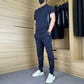 Men's Casual Sports Short Sleeve Long Pants Two-Piece Set