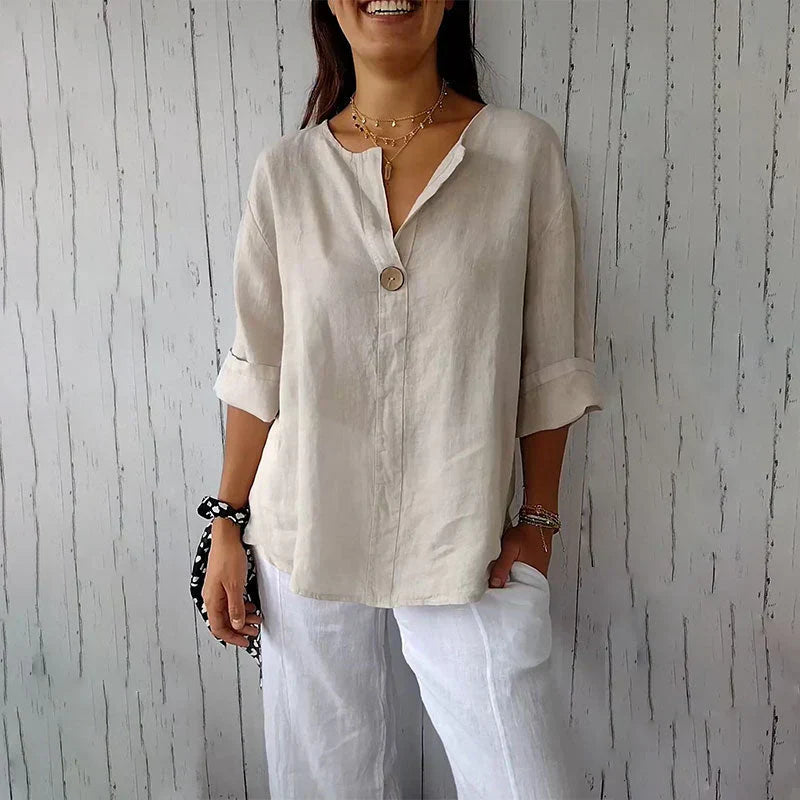 Women's Linen-Cotton V-Neck Comfortable Top